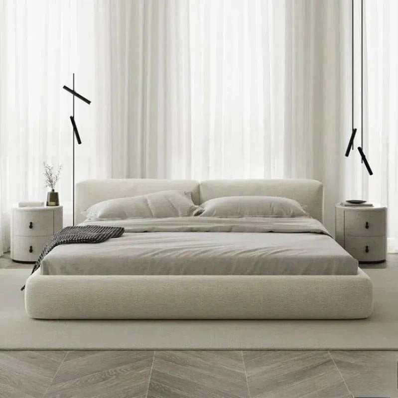 Modern Cozy Boucle Low-Profile Upholstered Bed.