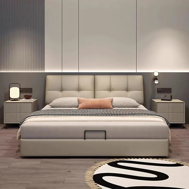 Modern Upholstered Platform Bed with Hydraulic Storage.