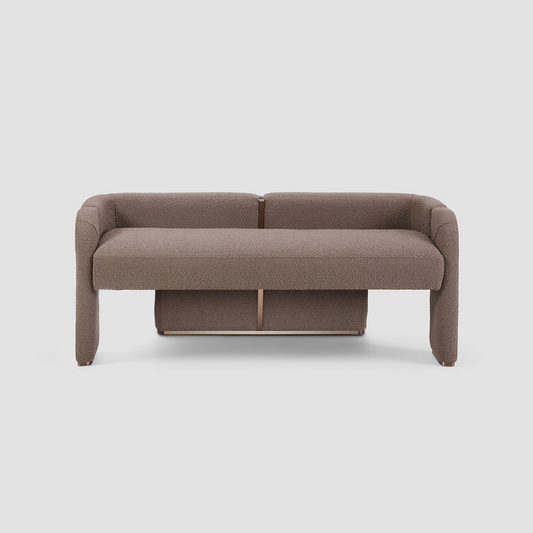 Bench With Low Back Rest, Fully Upholstered with Boucle Fabric