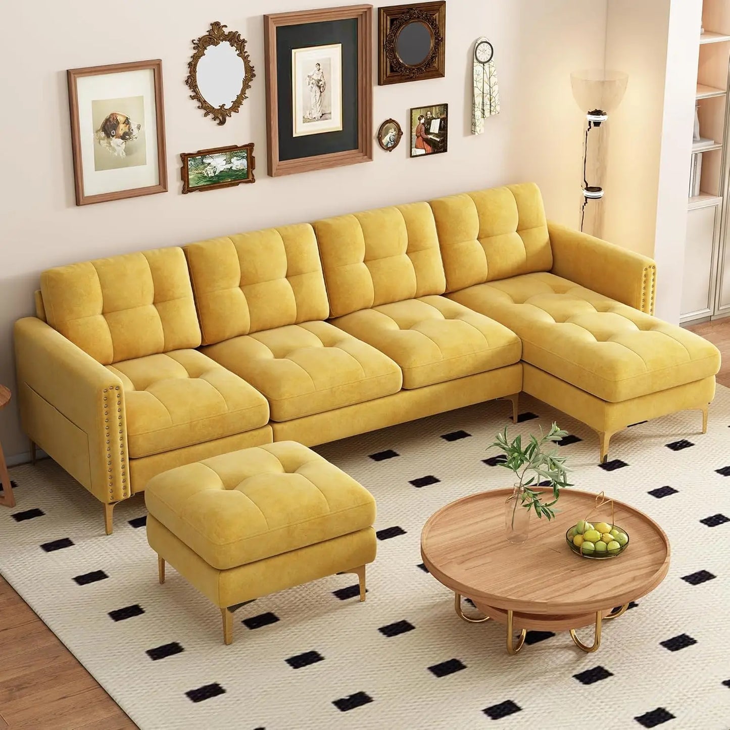 U Shape Upholstered Couch with Chaise, Convertible Sofa Couch