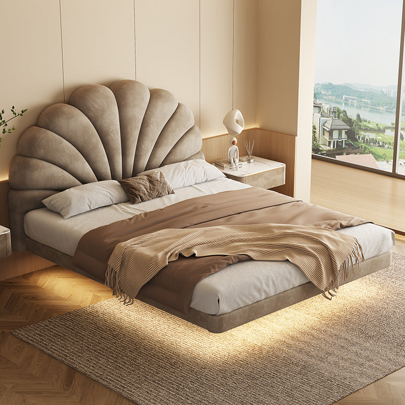 Modern Floating Bed Frame with Floral Design Headboard.